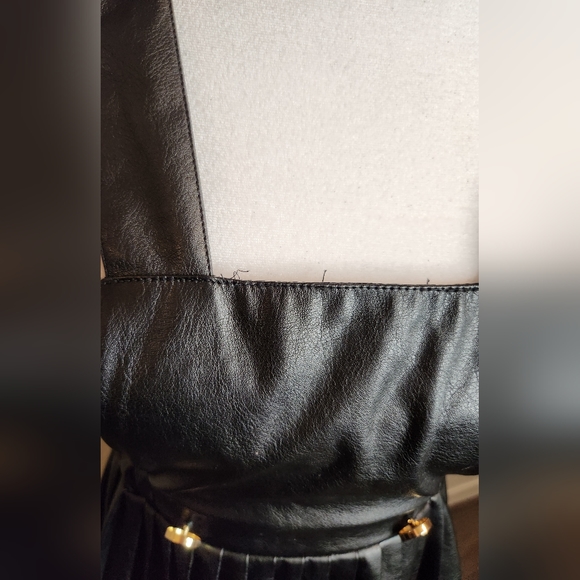 Faux Leather Overalls with Pleated Mini Skirt - Picture 4 of 7